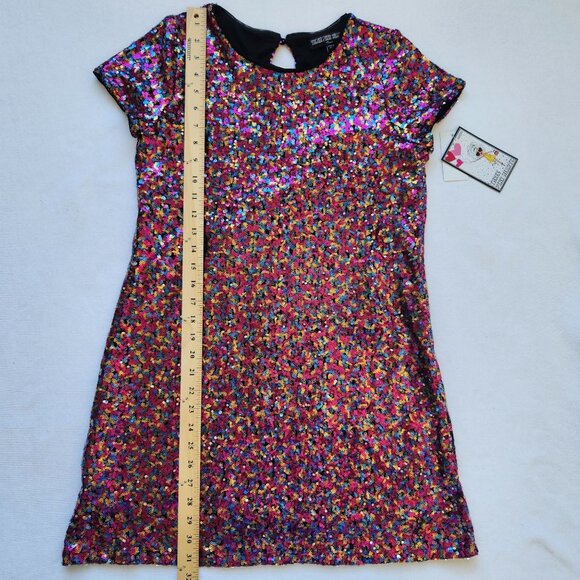Sequin Multicolor Party Dress Blingy Shiny Glam Disco 70's 80's Evening Girls XL - Picture 7 of 10